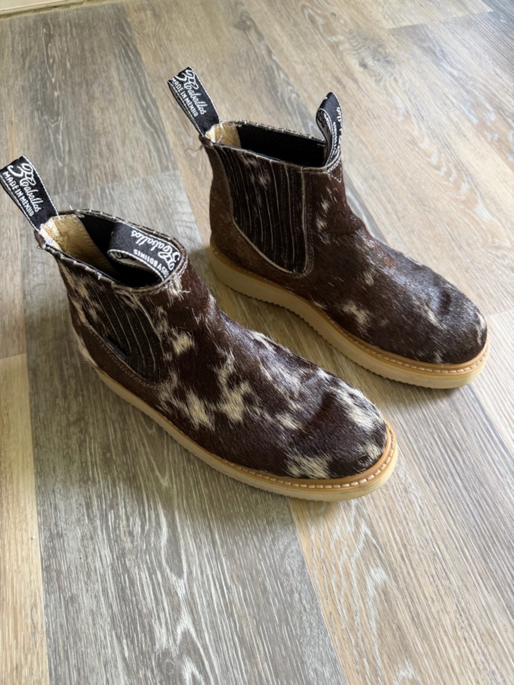 Brown and White Hair-on Hide boots